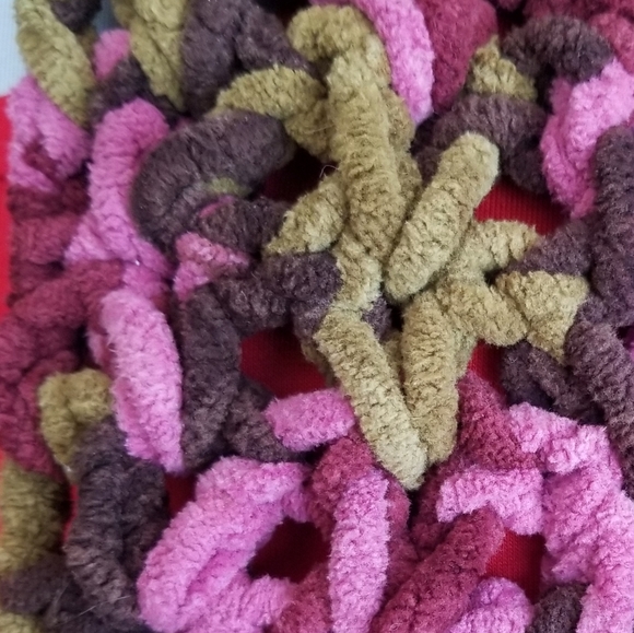 Home made scarf soft large knit infinity, pnk/brw - Picture 2 of 5